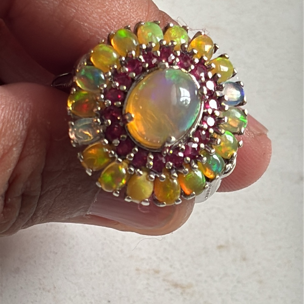 Opal And Ruby Sterling Silver Ring - image 1